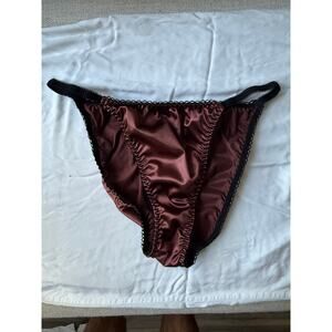 NWOT Satin Look Bikini Panty Brown Black Trim – Size XL